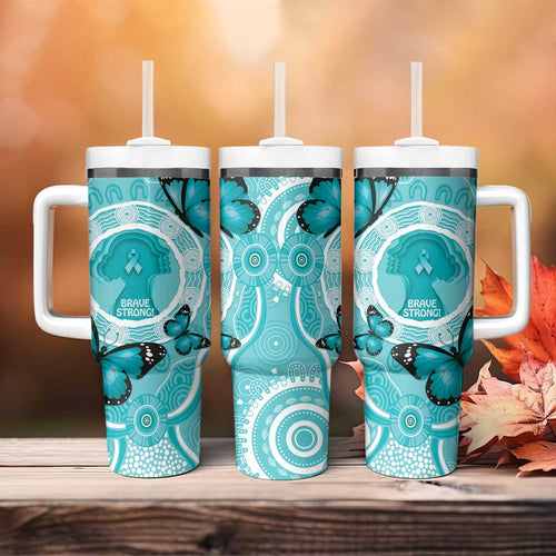 Australia Cervical Cancer Awareness Month Tumbler With Handle Brave Strong Butterfly Aboriginal Art