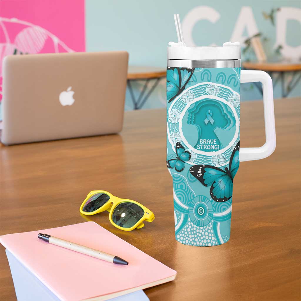 Australia Cervical Cancer Awareness Month Tumbler With Handle Brave Strong Butterfly Aboriginal Art