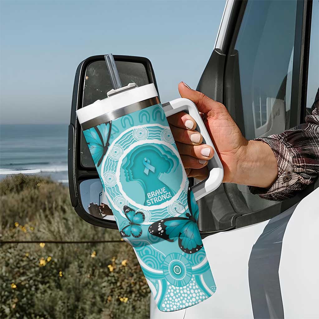 Australia Cervical Cancer Awareness Month Tumbler With Handle Brave Strong Butterfly Aboriginal Art