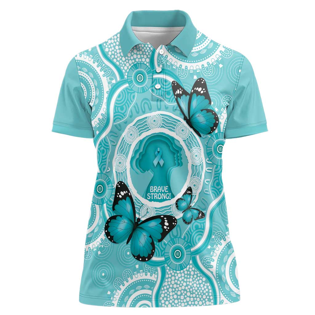Australia Cervical Cancer Awareness Month Women Polo Shirt Brave Strong Butterfly Aboriginal Art