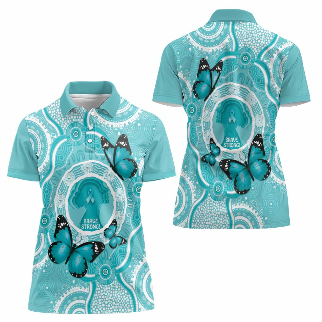 Australia Cervical Cancer Awareness Month Women Polo Shirt Brave Strong Butterfly Aboriginal Art