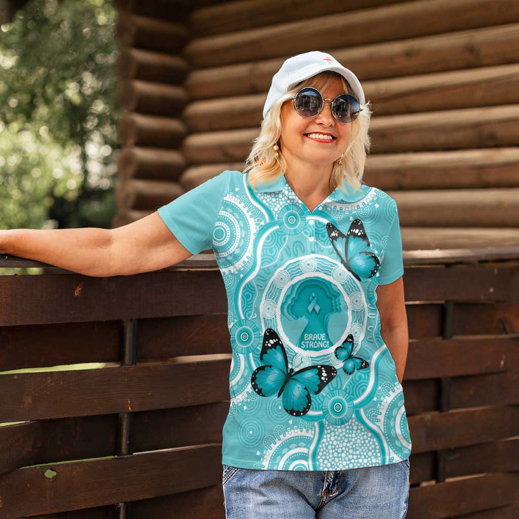 Australia Cervical Cancer Awareness Month Women Polo Shirt Brave Strong Butterfly Aboriginal Art