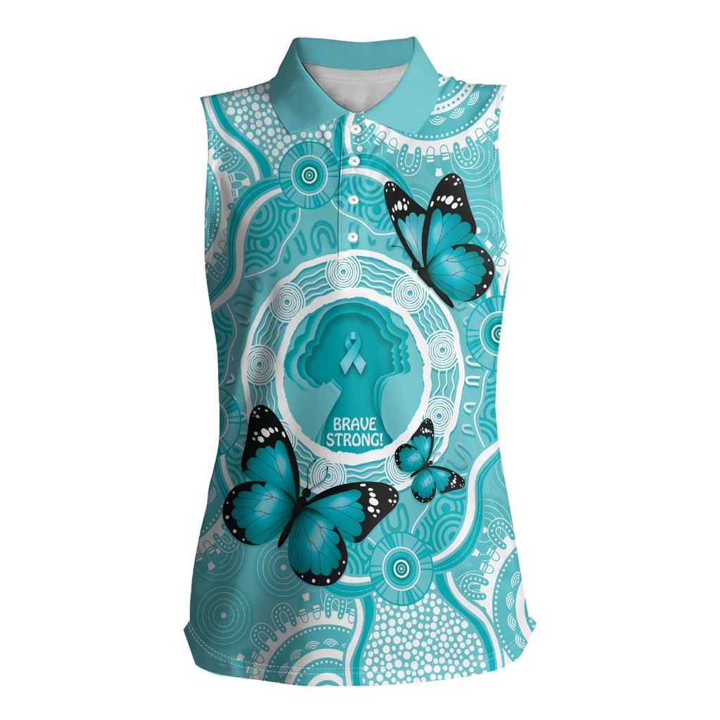 Australia Cervical Cancer Awareness Month Women Sleeveless Polo Shirt Brave Strong Butterfly Aboriginal Art