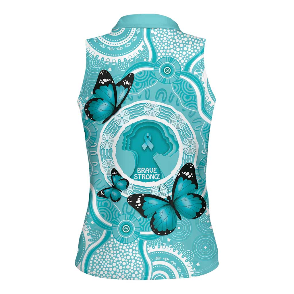Australia Cervical Cancer Awareness Month Women Sleeveless Polo Shirt Brave Strong Butterfly Aboriginal Art