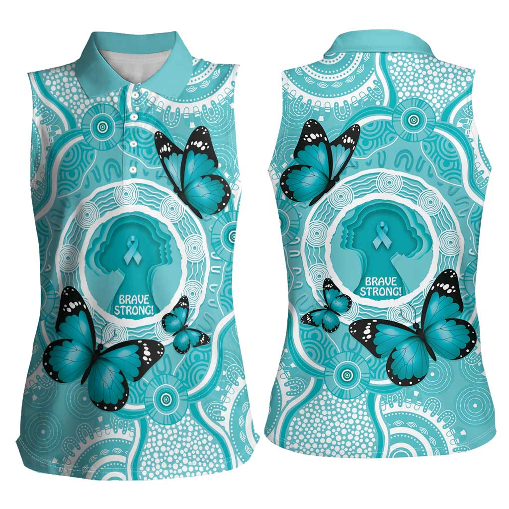 Australia Cervical Cancer Awareness Month Women Sleeveless Polo Shirt Brave Strong Butterfly Aboriginal Art