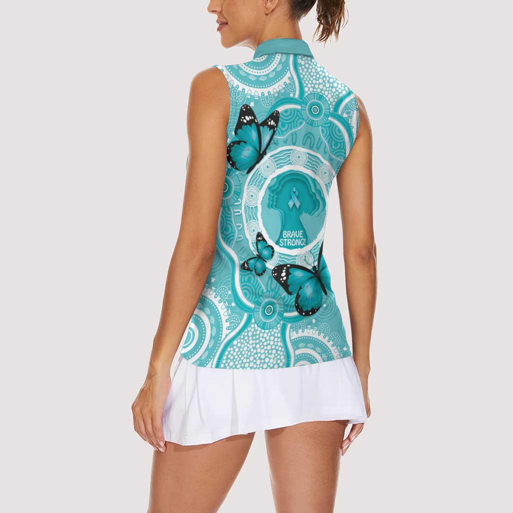 Australia Cervical Cancer Awareness Month Women Sleeveless Polo Shirt Brave Strong Butterfly Aboriginal Art