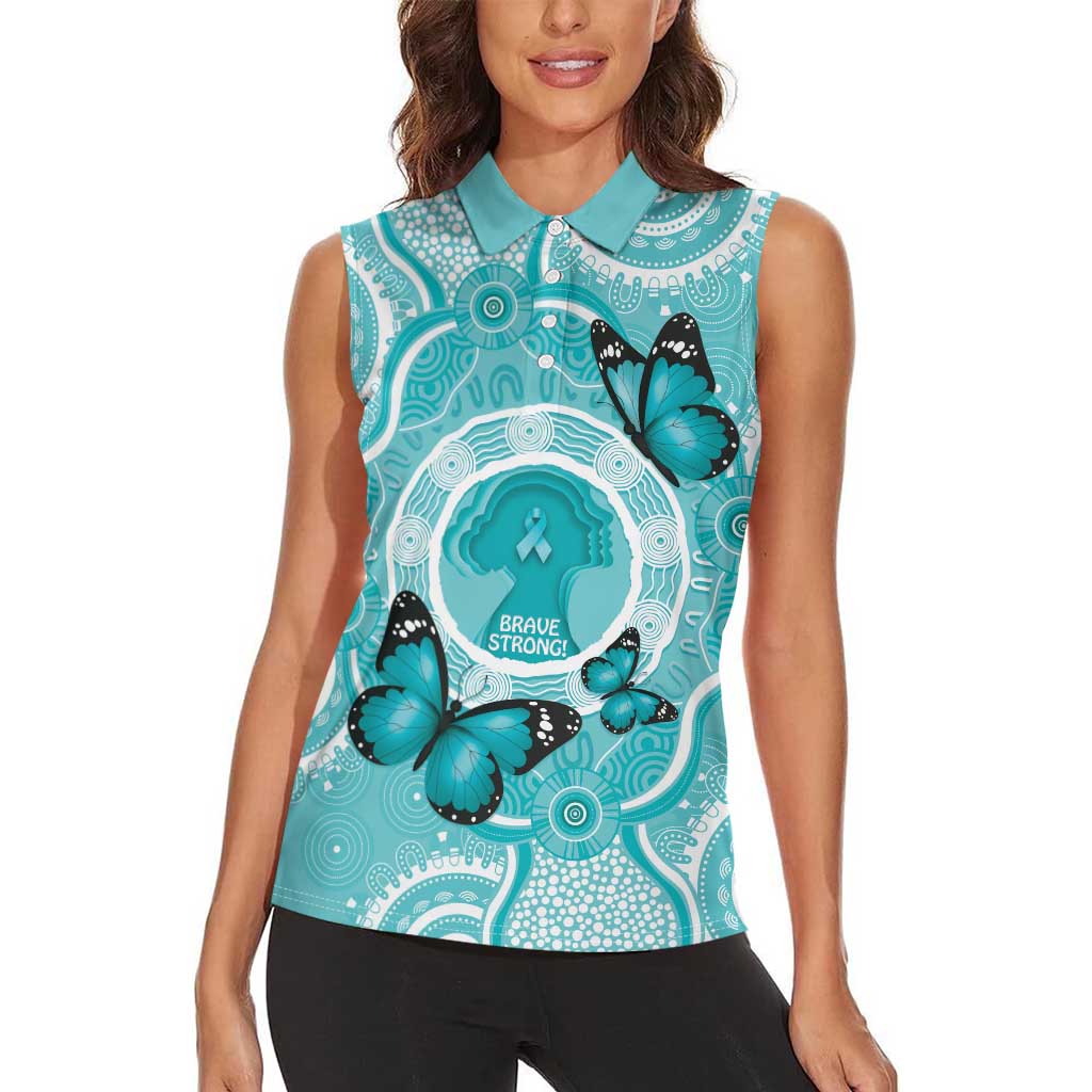 Australia Cervical Cancer Awareness Month Women Sleeveless Polo Shirt Brave Strong Butterfly Aboriginal Art