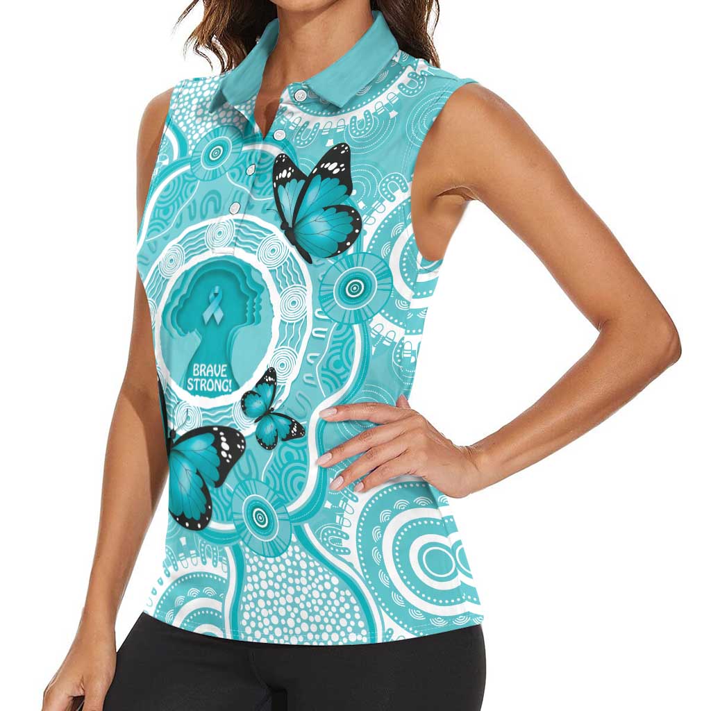 Australia Cervical Cancer Awareness Month Women Sleeveless Polo Shirt Brave Strong Butterfly Aboriginal Art
