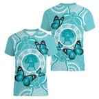 Australia Cervical Cancer Awareness Month Women V-Neck T-Shirt Brave Strong Butterfly Aboriginal Art