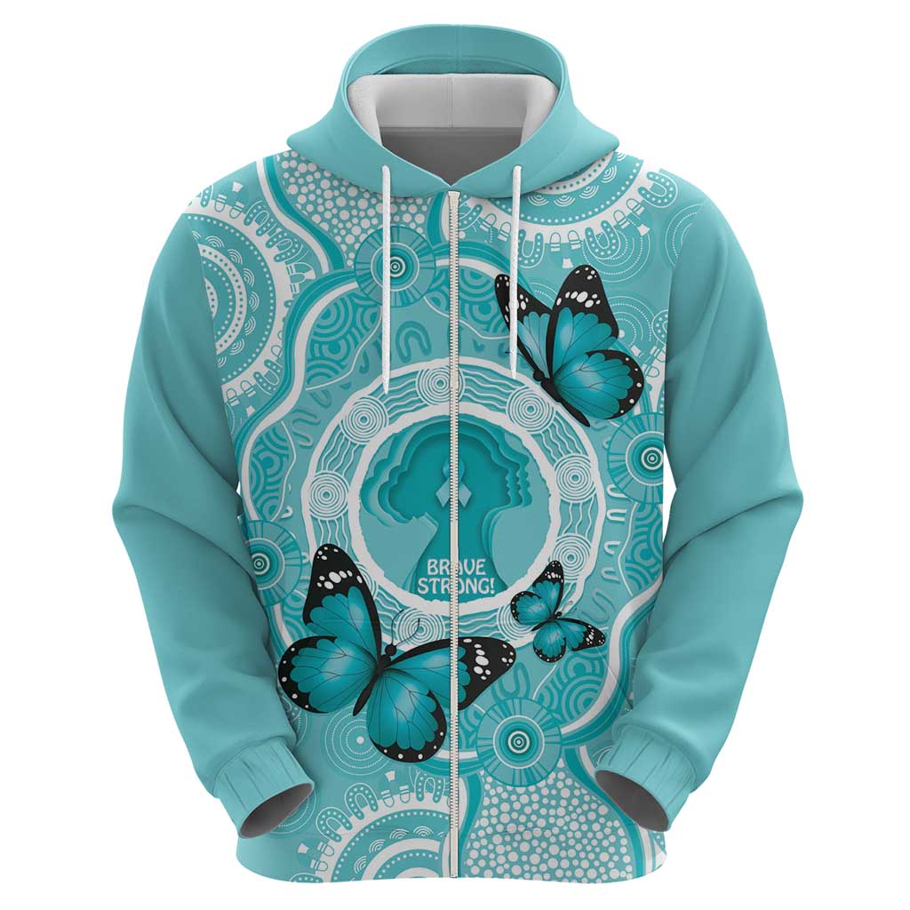 Australia Cervical Cancer Awareness Month Zip Hoodie Brave Strong Butterfly Aboriginal Art