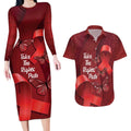 Australia AIDS Awareness Month Couples Matching Long Sleeve Bodycon Dress and Hawaiian Shirt Take The Rights Path Aboriginal Art