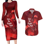 Australia AIDS Awareness Month Couples Matching Long Sleeve Bodycon Dress and Hawaiian Shirt Take The Rights Path Aboriginal Art