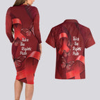 Australia AIDS Awareness Month Couples Matching Long Sleeve Bodycon Dress and Hawaiian Shirt Take The Rights Path Aboriginal Art