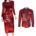 Australia AIDS Awareness Month Couples Matching Long Sleeve Bodycon Dress and Long Sleeve Button Shirt Take The Rights Path Aboriginal Art