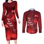 Australia AIDS Awareness Month Couples Matching Long Sleeve Bodycon Dress and Long Sleeve Button Shirt Take The Rights Path Aboriginal Art