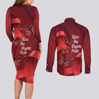 Australia AIDS Awareness Month Couples Matching Long Sleeve Bodycon Dress and Long Sleeve Button Shirt Take The Rights Path Aboriginal Art