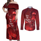 Australia AIDS Awareness Month Couples Matching Off Shoulder Maxi Dress and Long Sleeve Button Shirt Take The Rights Path Aboriginal Art
