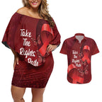 Australia AIDS Awareness Month Couples Matching Off Shoulder Short Dress and Hawaiian Shirt Take The Rights Path Aboriginal Art