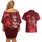 Australia AIDS Awareness Month Couples Matching Off Shoulder Short Dress and Hawaiian Shirt Take The Rights Path Aboriginal Art
