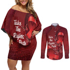 Australia AIDS Awareness Month Couples Matching Off Shoulder Short Dress and Long Sleeve Button Shirt Take The Rights Path Aboriginal Art
