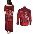Australia AIDS Awareness Month Couples Matching Puletasi and Long Sleeve Button Shirt Take The Rights Path Aboriginal Art