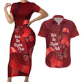 Australia AIDS Awareness Month Couples Matching Short Sleeve Bodycon Dress and Hawaiian Shirt Take The Rights Path Aboriginal Art