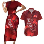 Australia AIDS Awareness Month Couples Matching Short Sleeve Bodycon Dress and Hawaiian Shirt Take The Rights Path Aboriginal Art