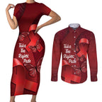 Australia AIDS Awareness Month Couples Matching Short Sleeve Bodycon Dress and Long Sleeve Button Shirt Take The Rights Path Aboriginal Art