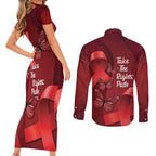 Australia AIDS Awareness Month Couples Matching Short Sleeve Bodycon Dress and Long Sleeve Button Shirt Take The Rights Path Aboriginal Art