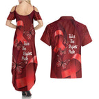 Australia AIDS Awareness Month Couples Matching Summer Maxi Dress and Hawaiian Shirt Take The Rights Path Aboriginal Art