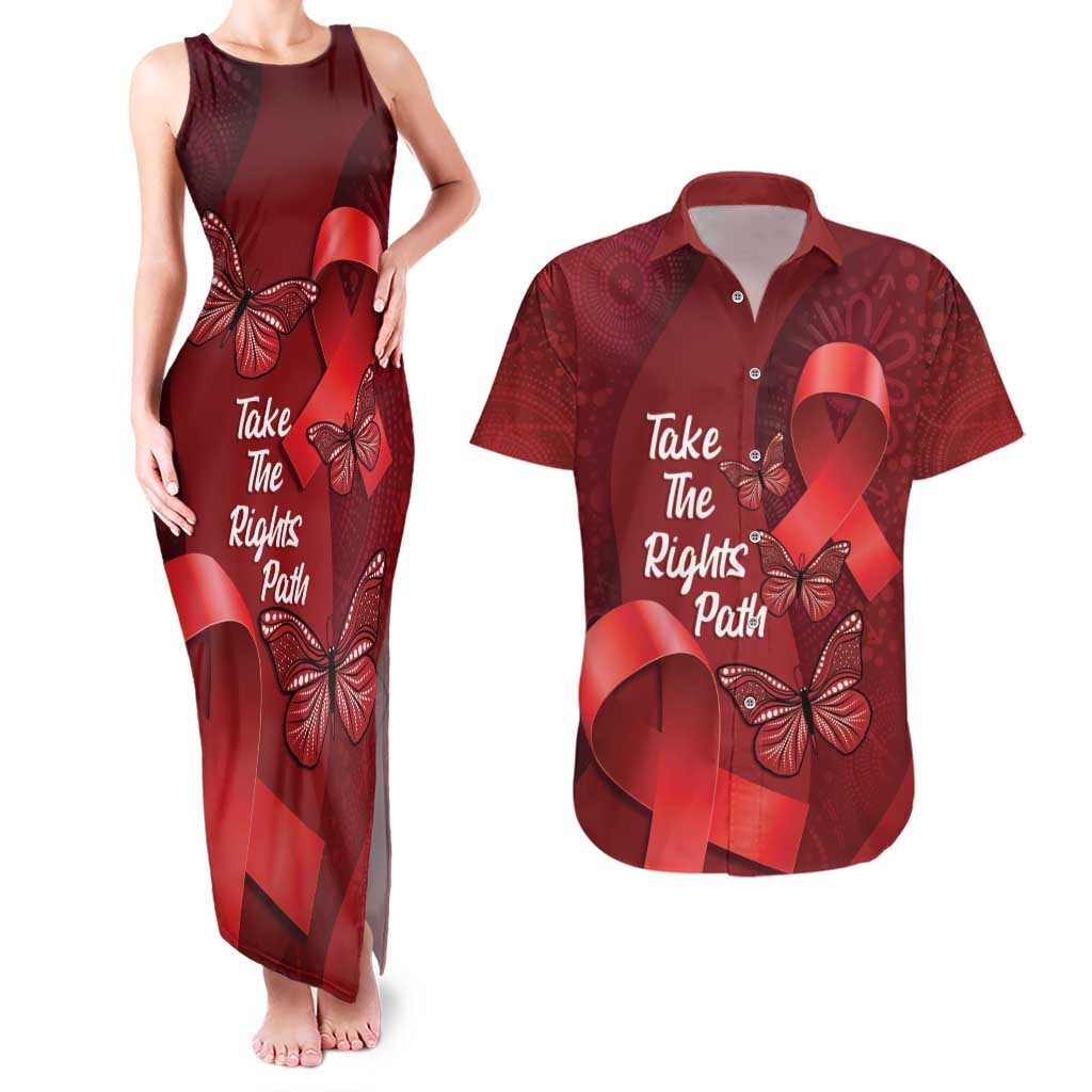 Australia AIDS Awareness Month Couples Matching Tank Maxi Dress and Hawaiian Shirt Take The Rights Path Aboriginal Art