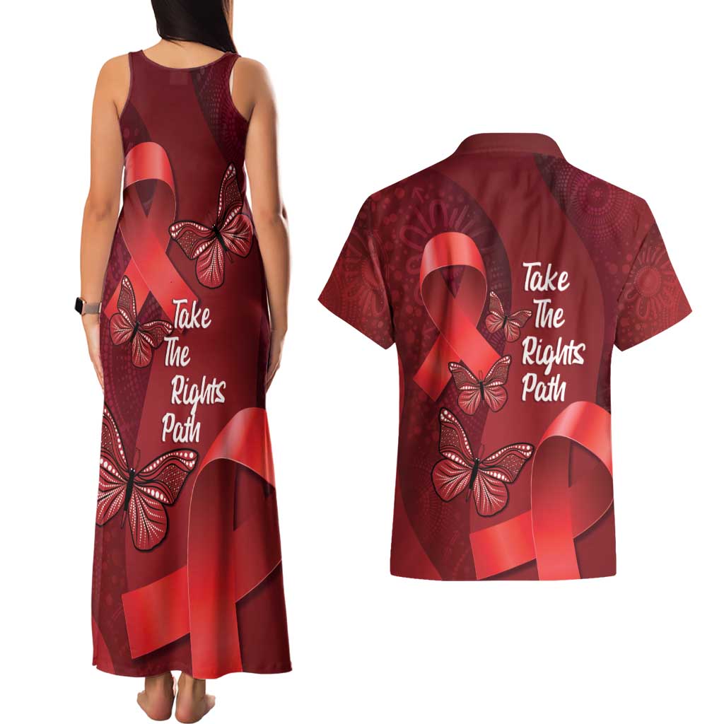 Australia AIDS Awareness Month Couples Matching Tank Maxi Dress and Hawaiian Shirt Take The Rights Path Aboriginal Art