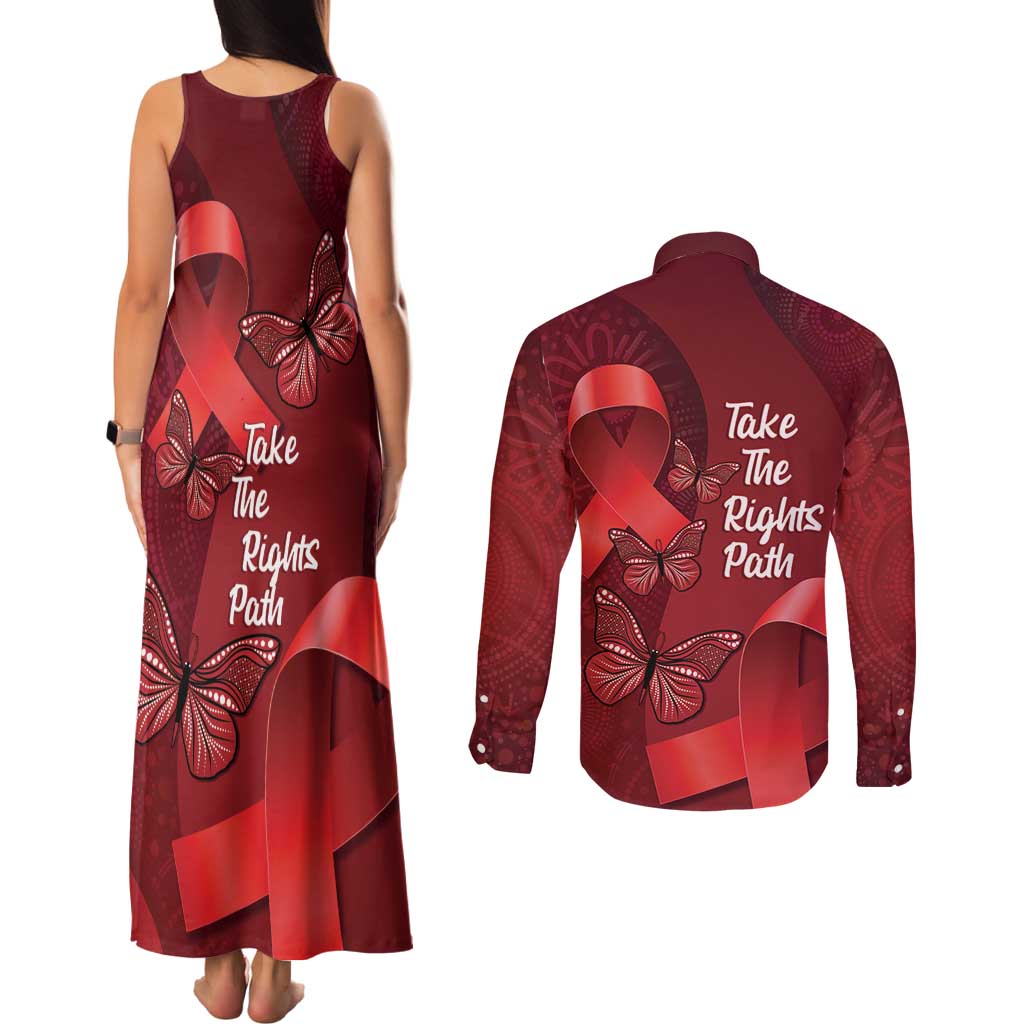 Australia AIDS Awareness Month Couples Matching Tank Maxi Dress and Long Sleeve Button Shirt Take The Rights Path Aboriginal Art