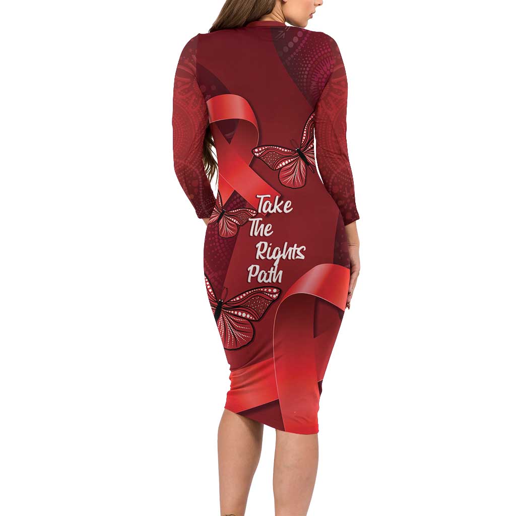Australia AIDS Awareness Month Family Matching Long Sleeve Bodycon Dress and Hawaiian Shirt Take The Rights Path Aboriginal Art