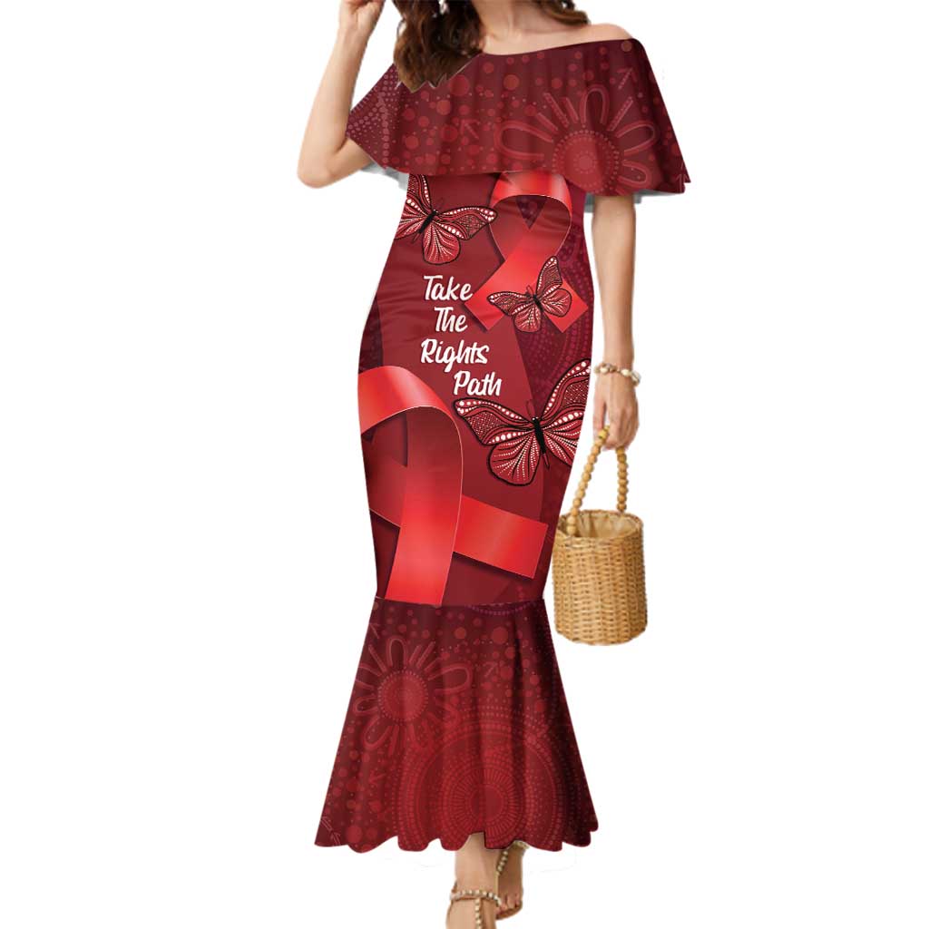Australia AIDS Awareness Month Family Matching Mermaid Dress and Hawaiian Shirt Take The Rights Path Aboriginal Art