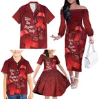 Australia AIDS Awareness Month Family Matching Off The Shoulder Long Sleeve Dress and Hawaiian Shirt Take The Rights Path Aboriginal Art