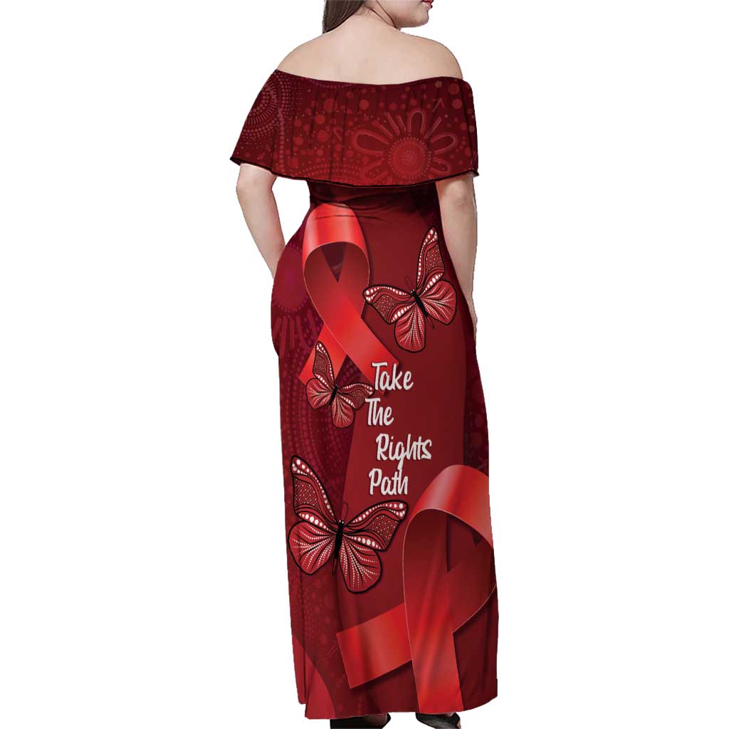 Australia AIDS Awareness Month Family Matching Off Shoulder Maxi Dress and Hawaiian Shirt Take The Rights Path Aboriginal Art