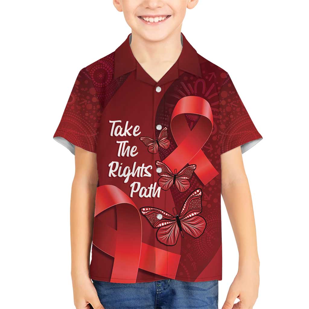 Australia AIDS Awareness Month Family Matching Off Shoulder Maxi Dress and Hawaiian Shirt Take The Rights Path Aboriginal Art