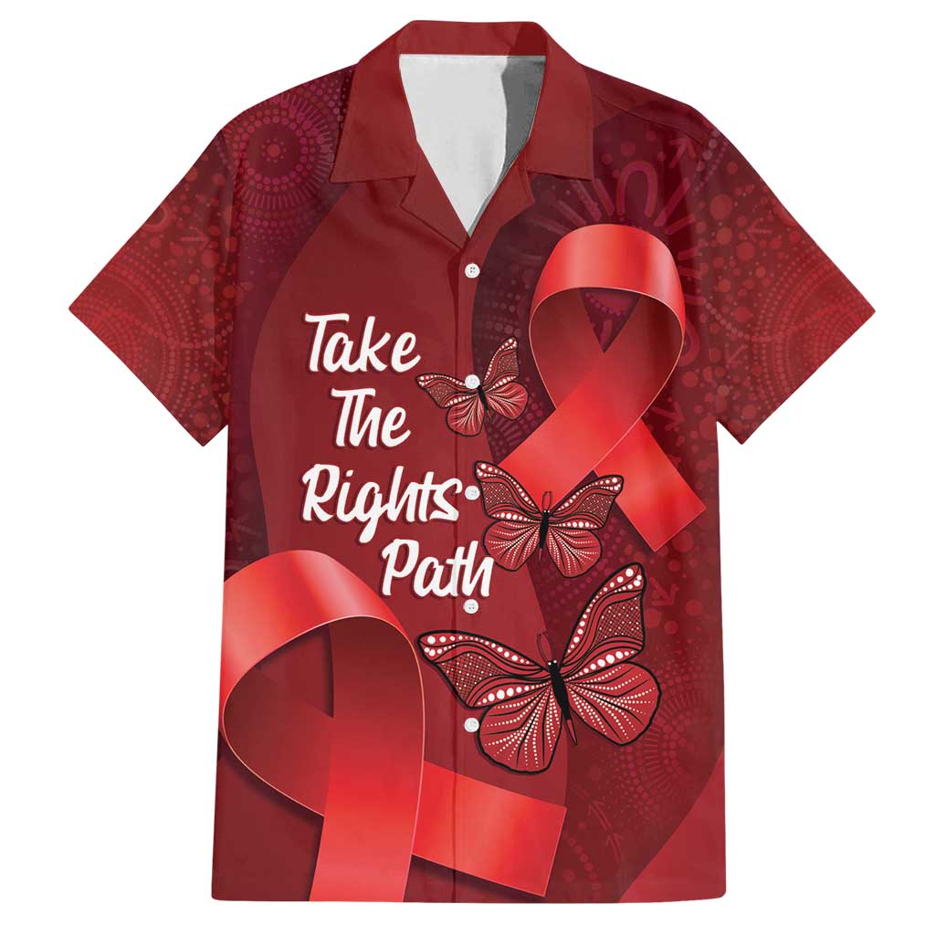Australia AIDS Awareness Month Family Matching Off Shoulder Short Dress and Hawaiian Shirt Take The Rights Path Aboriginal Art
