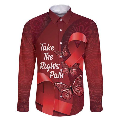 Australia AIDS Awareness Month Family Matching Off Shoulder Short Dress and Hawaiian Shirt Take The Rights Path Aboriginal Art