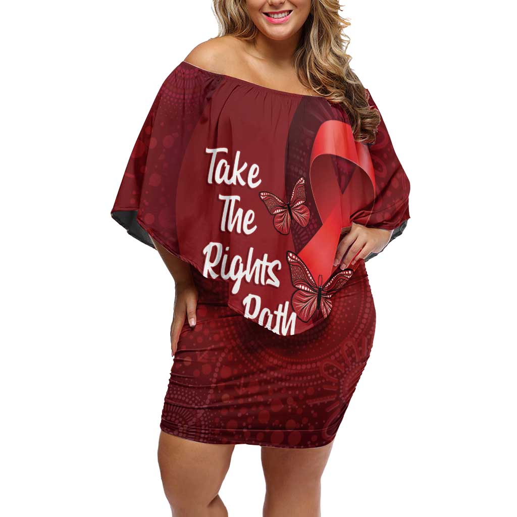 Australia AIDS Awareness Month Family Matching Off Shoulder Short Dress and Hawaiian Shirt Take The Rights Path Aboriginal Art