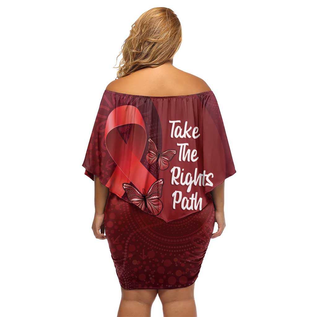 Australia AIDS Awareness Month Family Matching Off Shoulder Short Dress and Hawaiian Shirt Take The Rights Path Aboriginal Art