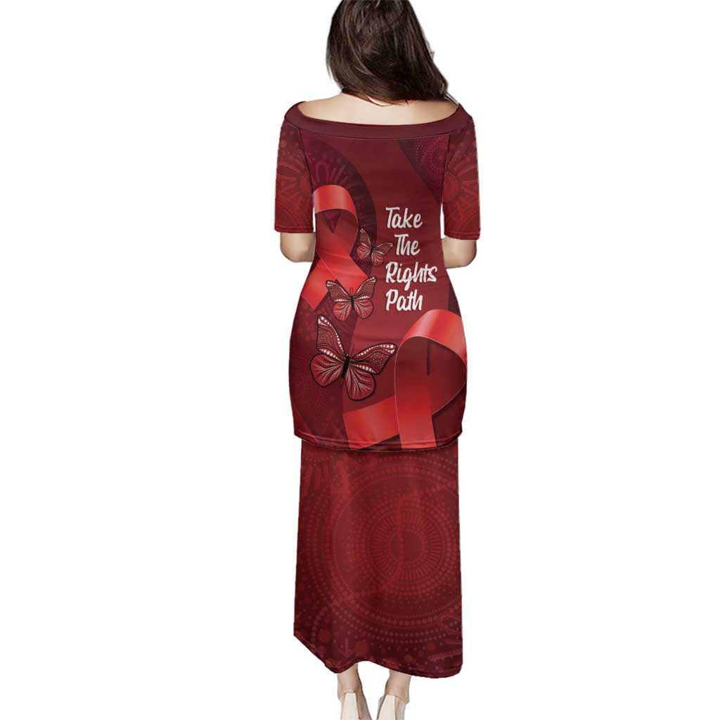 Australia AIDS Awareness Month Family Matching Puletasi and Hawaiian Shirt Take The Rights Path Aboriginal Art