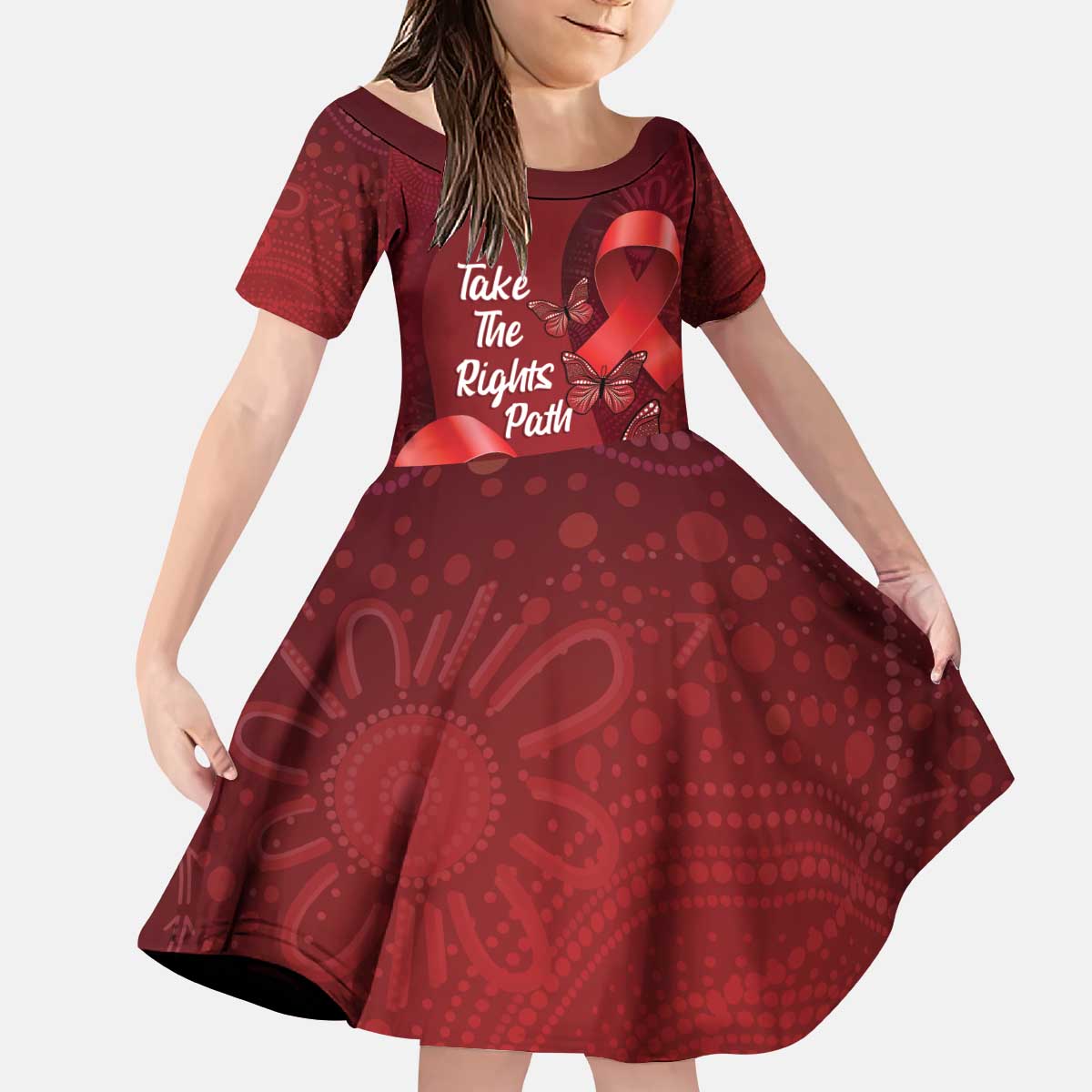 Australia AIDS Awareness Month Kid Short Sleeve Dress Take The Rights Path Aboriginal Art