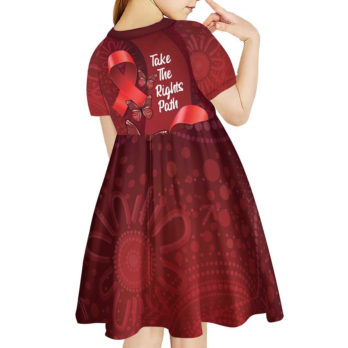 Australia AIDS Awareness Month Kid Short Sleeve Dress Take The Rights Path Aboriginal Art