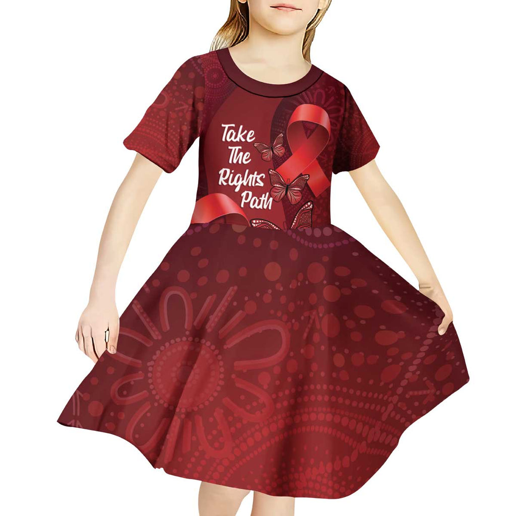 Australia AIDS Awareness Month Kid Short Sleeve Dress Take The Rights Path Aboriginal Art
