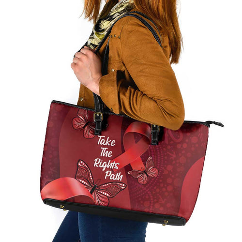 Australia AIDS Awareness Month Leather Tote Bag Take The Rights Path Aboriginal Art