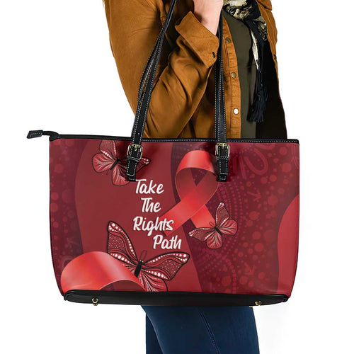 Australia AIDS Awareness Month Leather Tote Bag Take The Rights Path Aboriginal Art