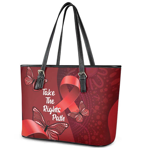 Australia AIDS Awareness Month Leather Tote Bag Take The Rights Path Aboriginal Art