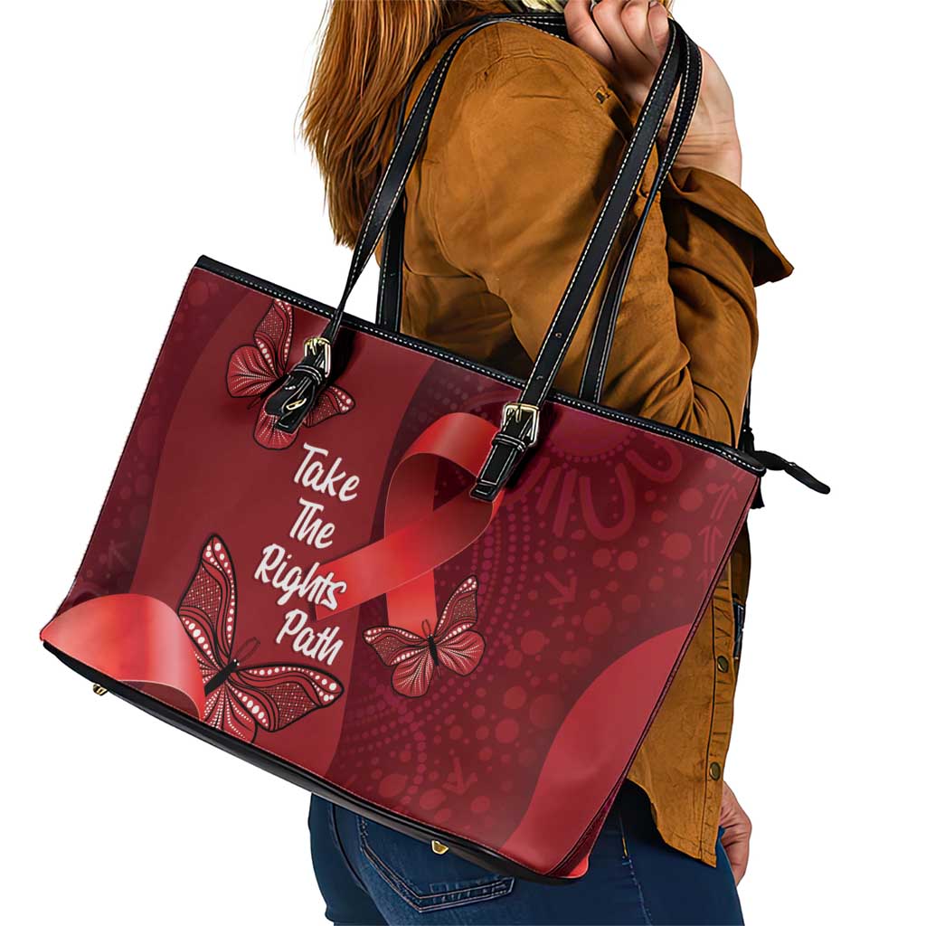 Australia AIDS Awareness Month Leather Tote Bag Take The Rights Path Aboriginal Art